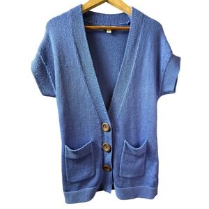 Coldwater‎ Creek Womens Blue Short Sleeve Button Knit Cardigan Small Coastal